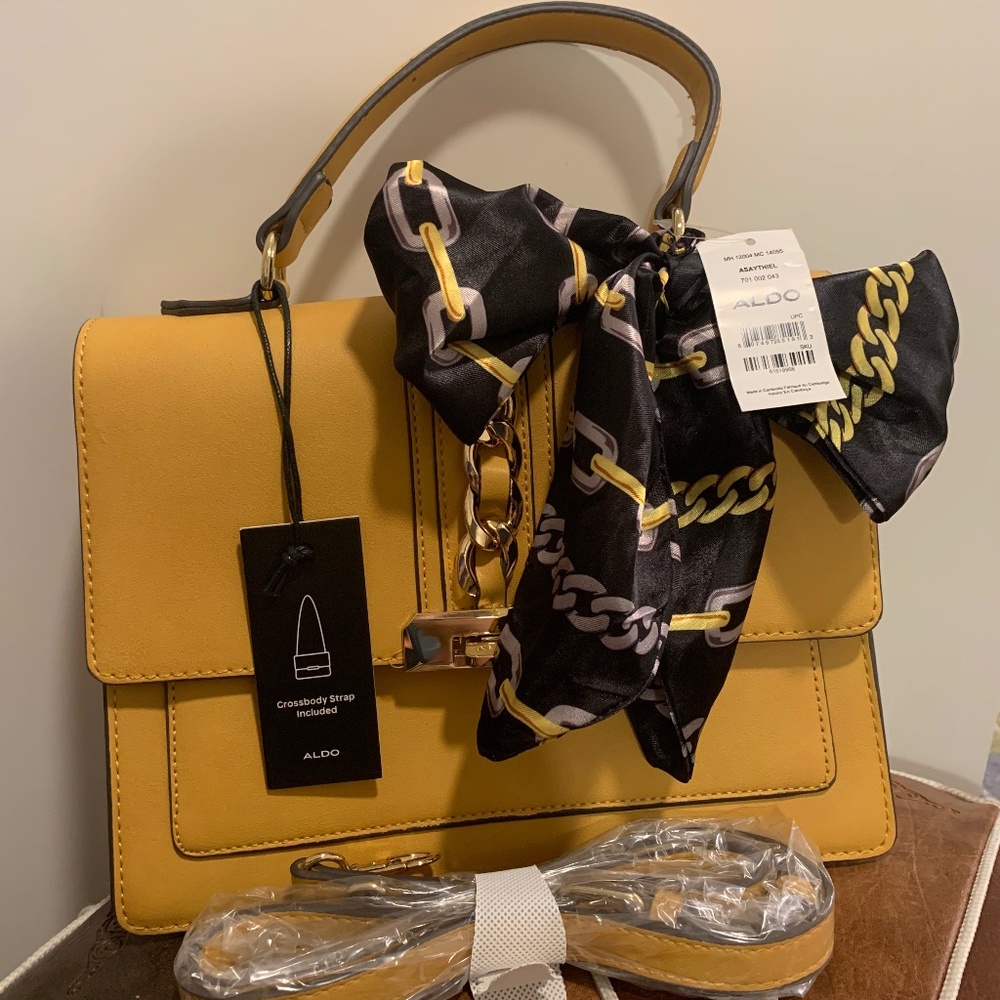 NWT Aldo Yellow Handbag with Scarf and Crossbody Strap
